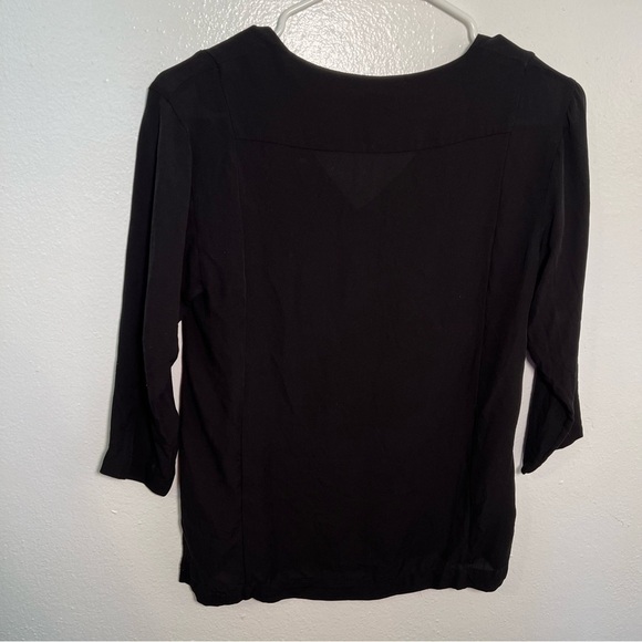 Theory Silk Blouse Black 3/4 Sleeve V-Neck - Picture 7 of 10
